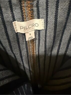 Pilcro Navy-Striped Denim Jacket - Blue